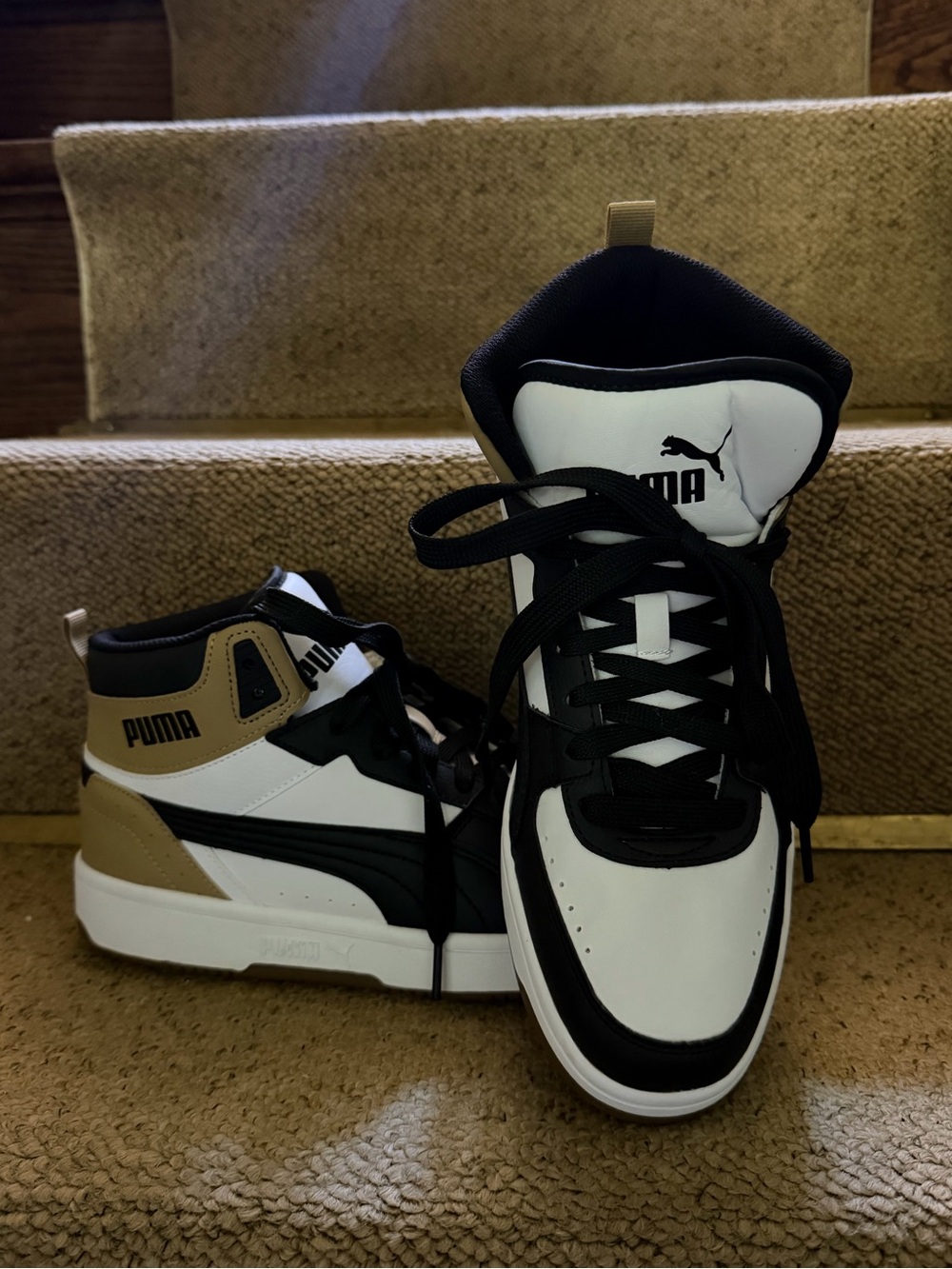 Puma High-Top Sneakers White Black Tan